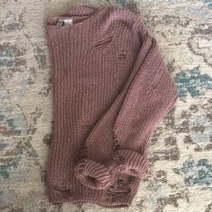 H&M distressed vintage pink knit sweater chunky